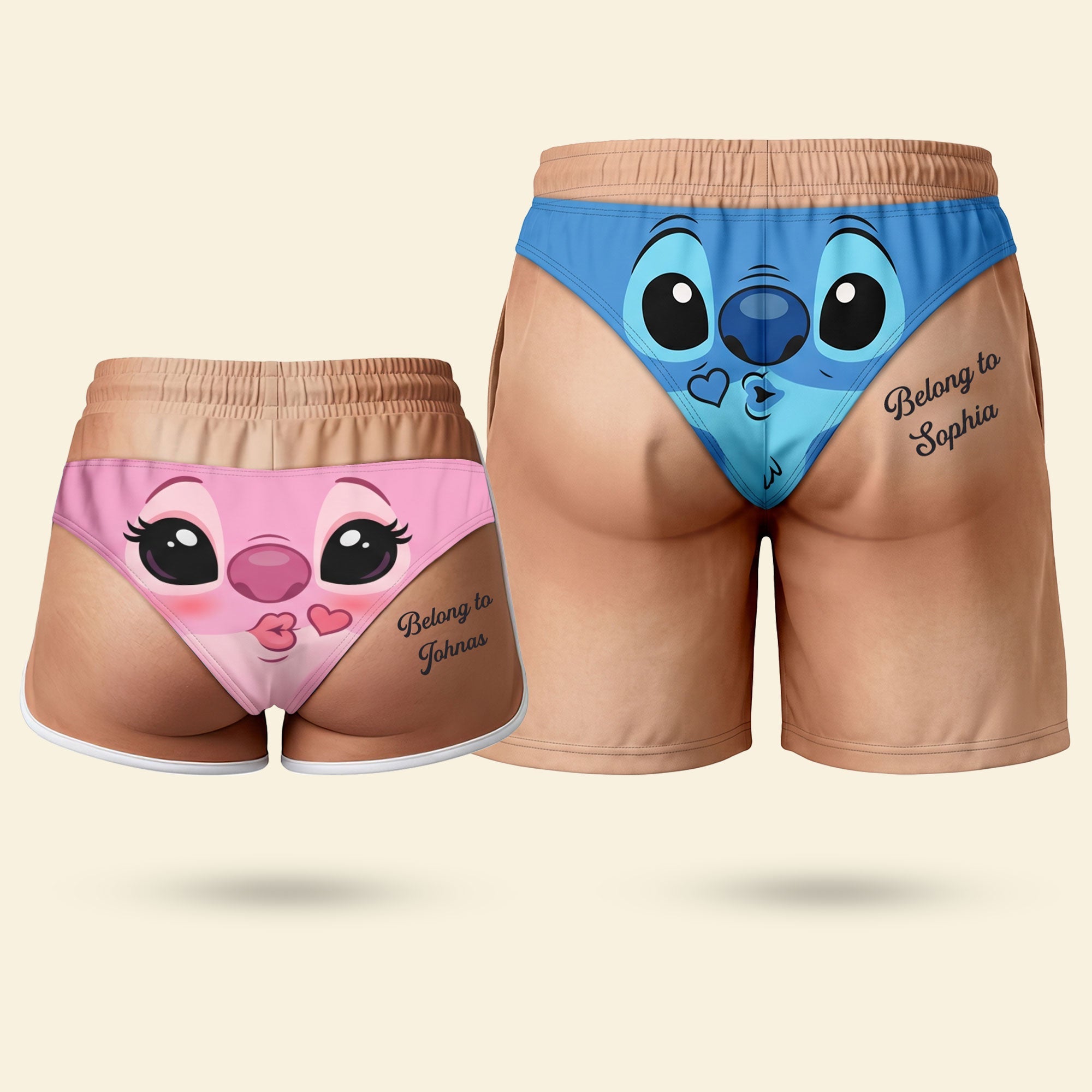 Funny Alien Couple Beach Shorts - Customized Gifts for Couples