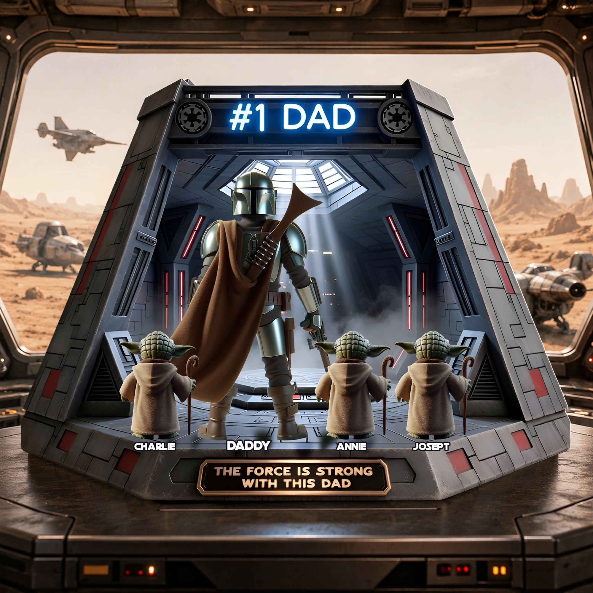 #1 Dad - The Force is Strong with This Dad - Personalized Acrylic Plaque Gift for Dad, Grandpa, Father Shaped Plaques PopCulturePrints