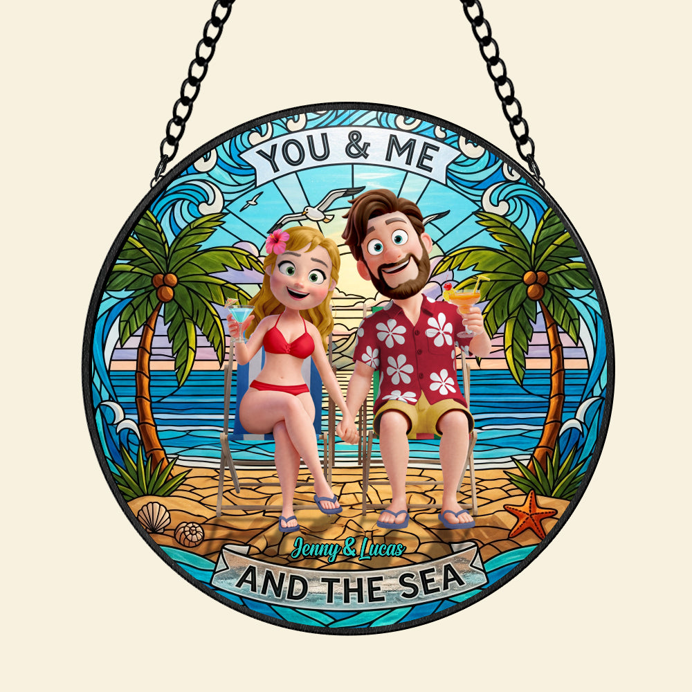 You & Me At The Beach - Personalized Stained Glass Suncatcher for Couples Ornament PopCulturePrints