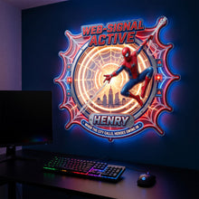 Load image into Gallery viewer, “When the City Calls, Heroes Swing In” - Guardian LED Wall Sign, Personalized Gift for Kids and Superhero Fans
