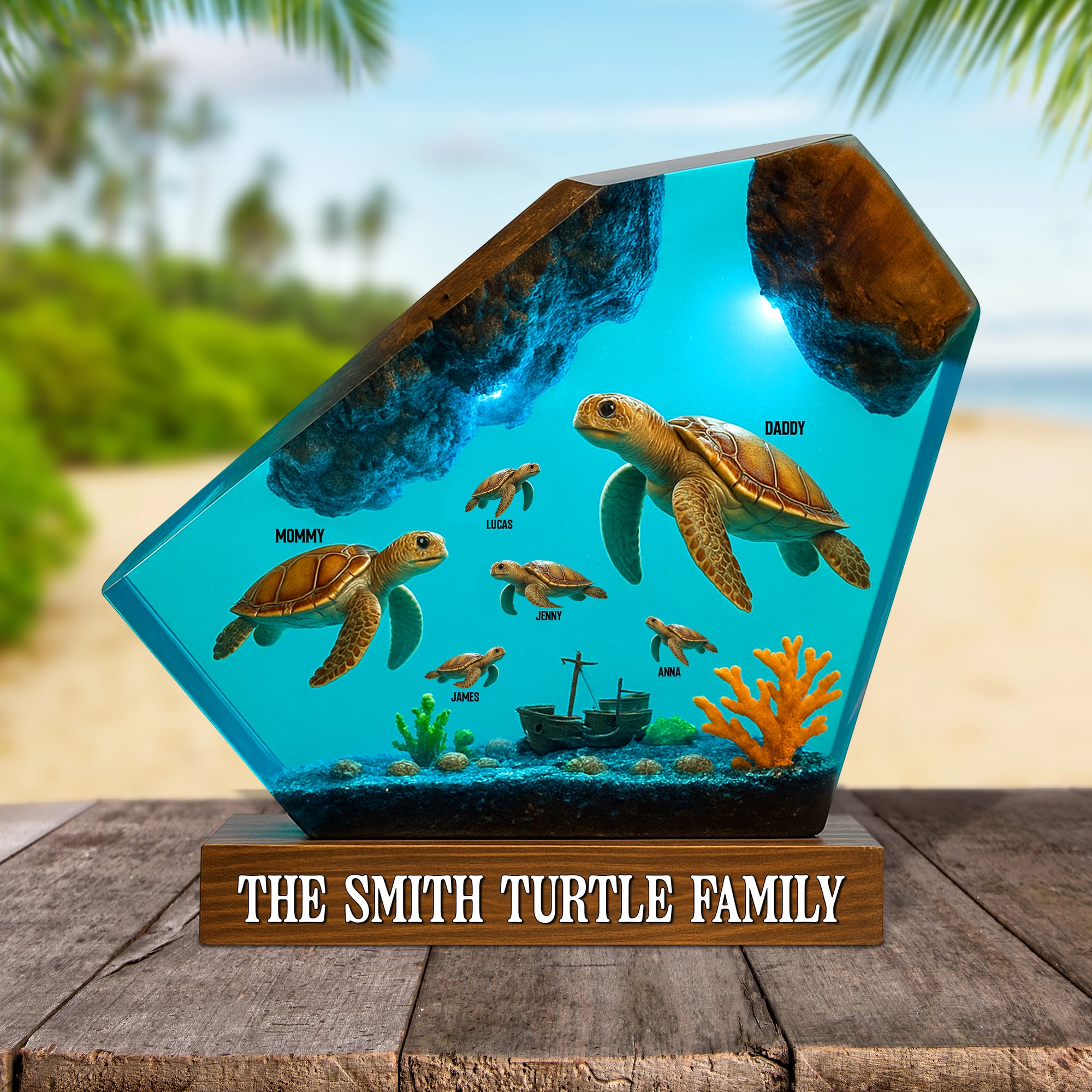 "Together We Swim in Love" - Personalized Turtle Family Plaque - Custom Gift for Family Members Shaped Plaques PopCulturePrints