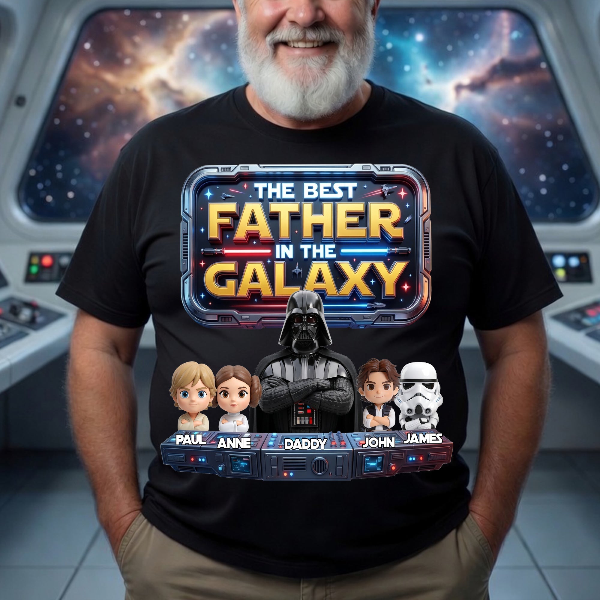 The Best Father in the Galaxy - Personalized Future Warrior Dad Shirt | Unique Gift for Dads and Grandpas Shirts PopCulturePrints