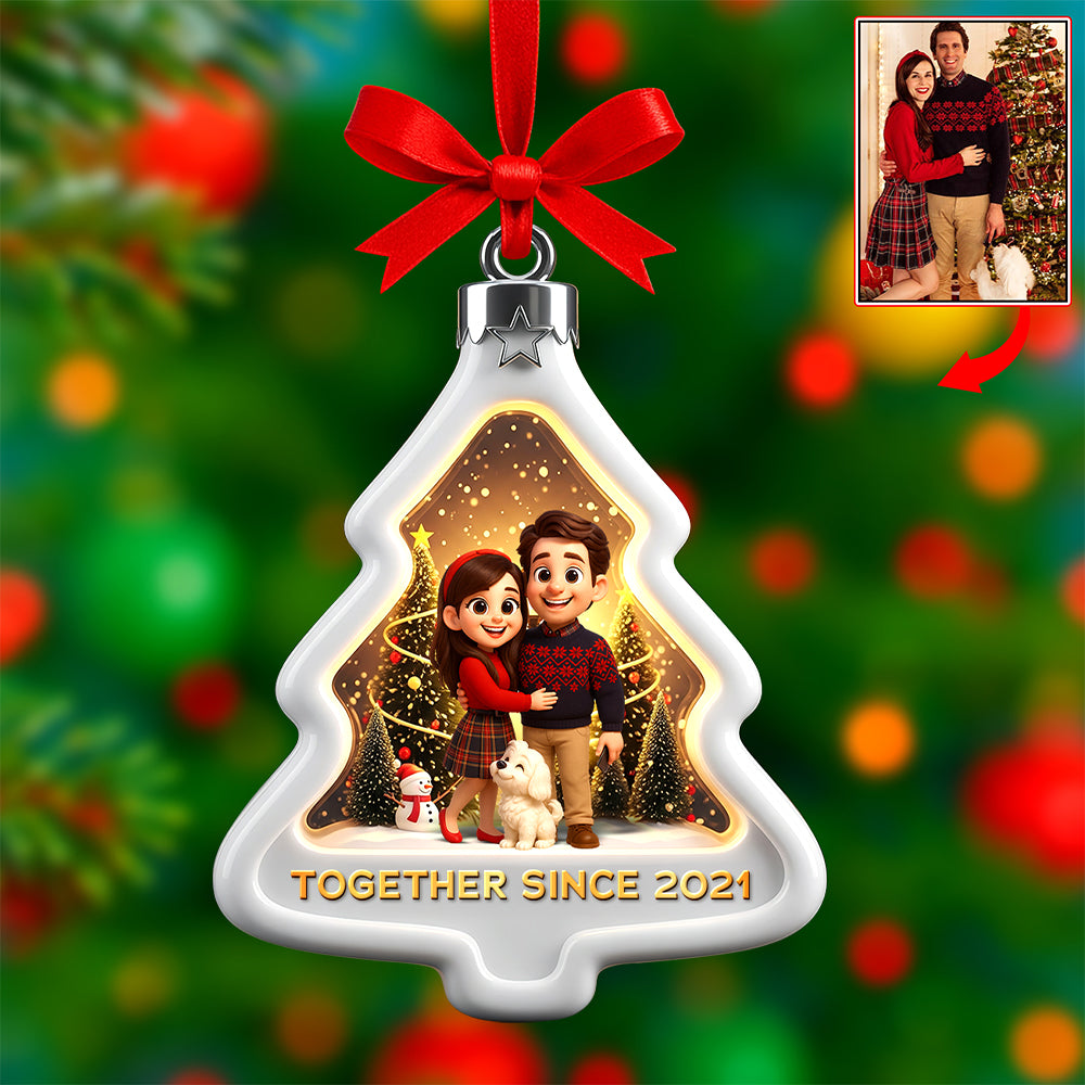 “Together Forever in Holiday Style” - Cartoon Style Christmas Ornament - Personalized Custom Photo Gift for Couples Ornament PopCulturePrints