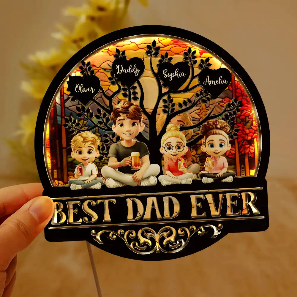 Best Dad Ever - Personalized LED Light Wooden Plaque - Gift for Dad, Grandpa, & All Fathers LED Light Wooden Plaque PopCulturePrints
