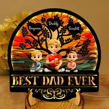 Load image into Gallery viewer, Best Dad Ever - Personalized LED Light Wooden Plaque - Gift for Dad, Grandpa, &amp; All Fathers LED Light Wooden Plaque PopCulturePrints
