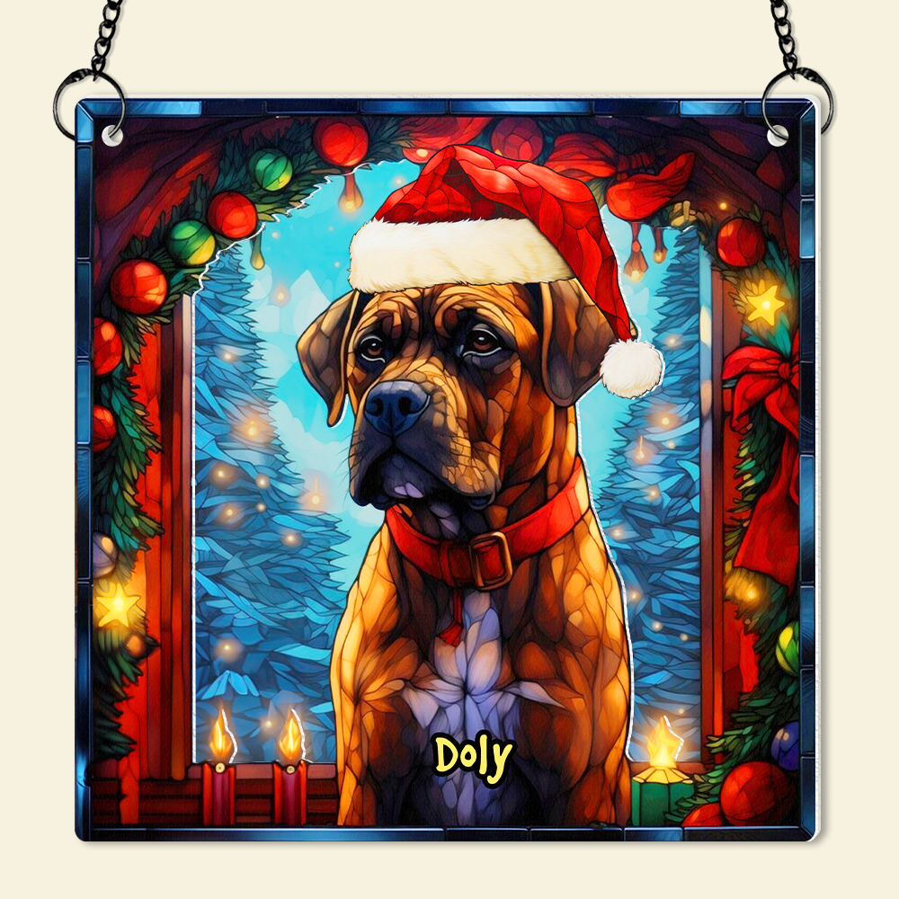 Custom Christmas Boxer Dog Lover Suncatcher Ornament