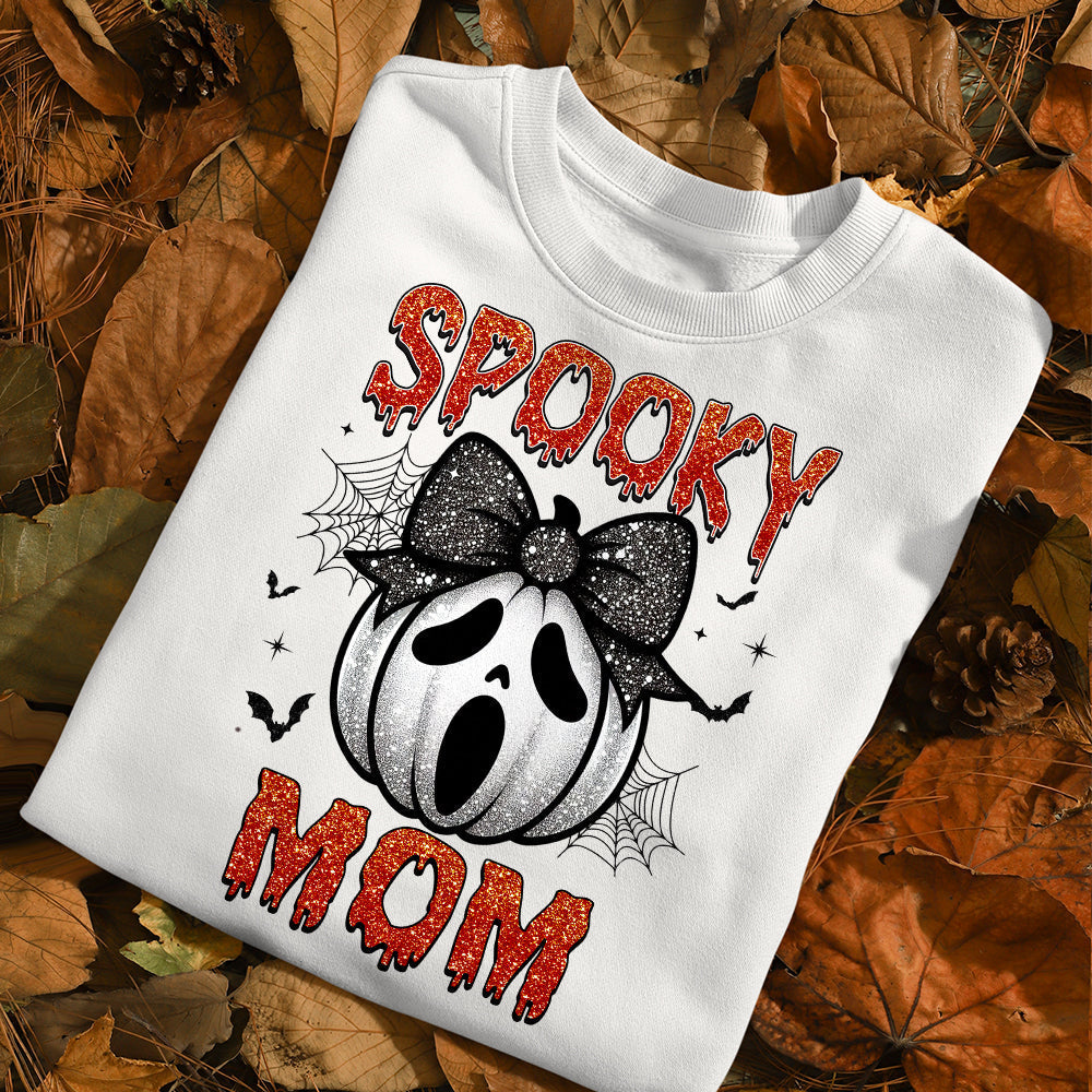 Spooky Mama Personalized Halloween Glitter Shirt for Moms