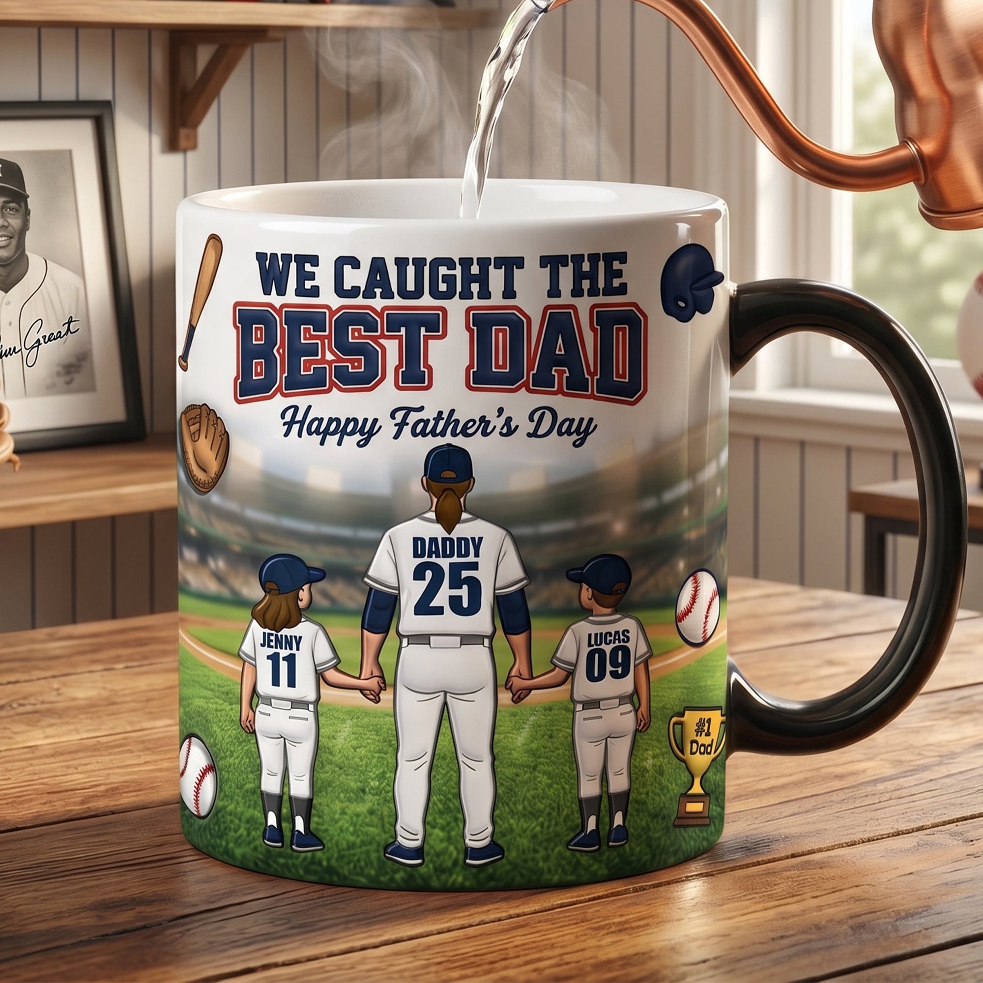 "We Caught the Best Dad" - Personalized Baseball Magic Coffee Mug for Father's Day Coffee Mug PopCulturePrints