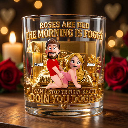 Roses Are Red, The Morning Is Foggy - Personalized Cheeky Couple Round Glass | Unique Gift for Couples Glass PopCulturePrints