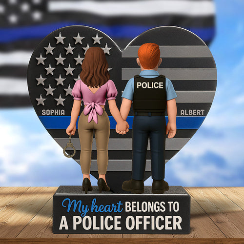 My Heart Belongs to a Police Officer - Personalized Acrylic Plaque for Couples Shaped Plaques PopCulturePrints