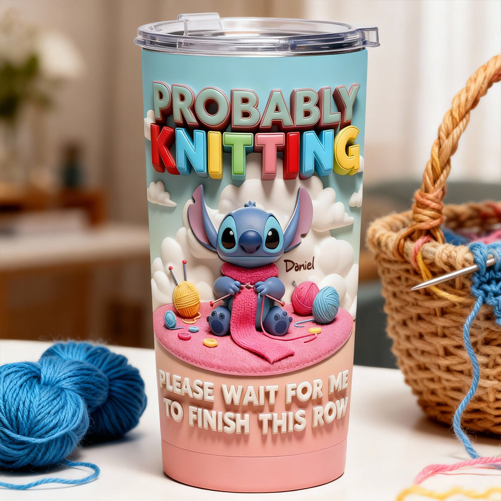“Probably Knitting” – Tropical Alien Knitting Tumbler - Personalized Gifts For Knitting Lovers Tumbler Cup PopCulturePrints