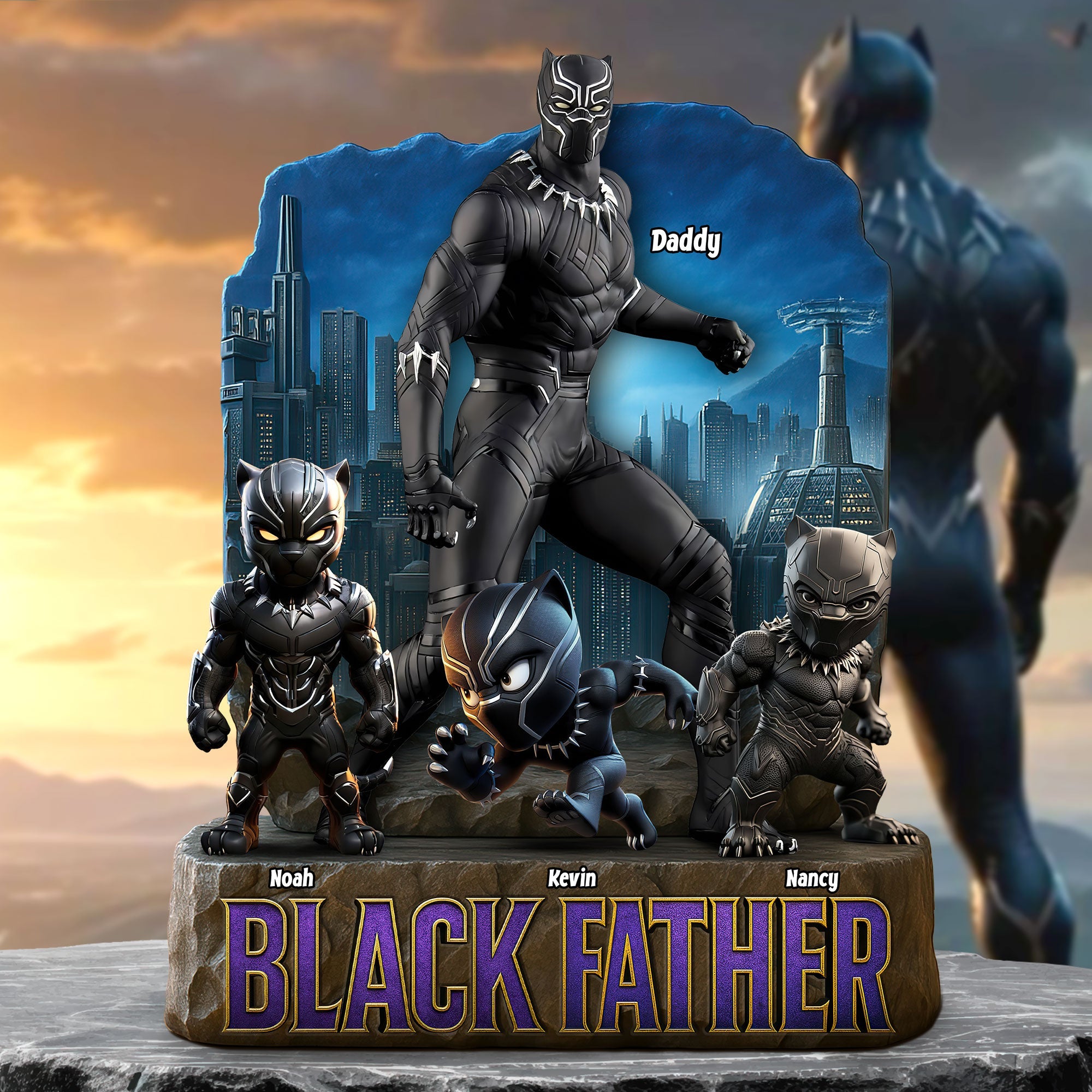 "Heroes of Family", Personalized Black Father Plaque - Unique Gift for Dad, Grandpa, and More Shaped Plaques PopCulturePrints