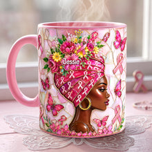 Load image into Gallery viewer, Embrace Strength: Personalized Cancer Fighter Girly Accent Mug - A Thoughtful Gift for Breast Cancer Warriors
