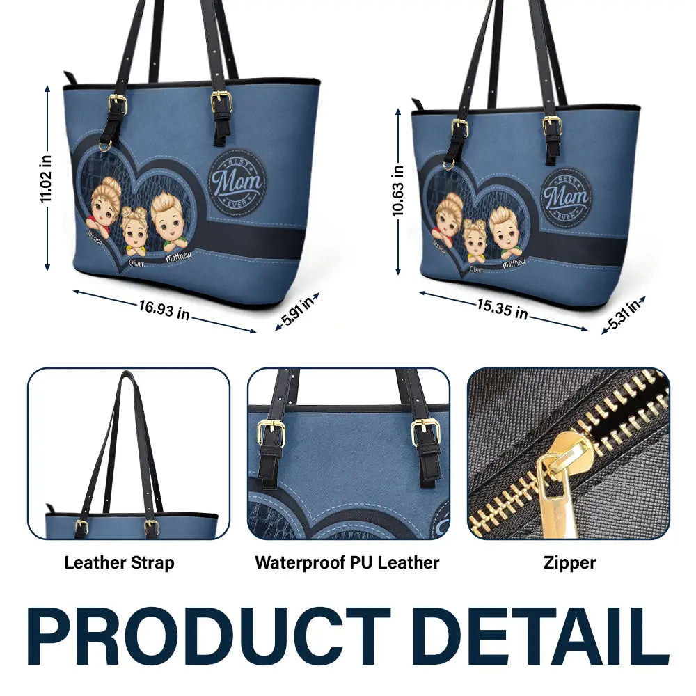 Best Mom Ever - Personalized Leather Tote Bag | A Heartfelt Gift for Moms and Grandmas Leather Tote Bag PopCulturePrints