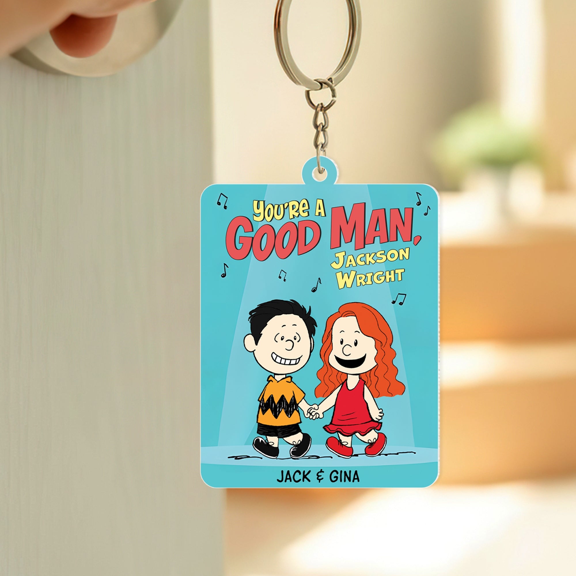 Personalized Cute Cartoon Couple Keychain - Hand In Hand Design