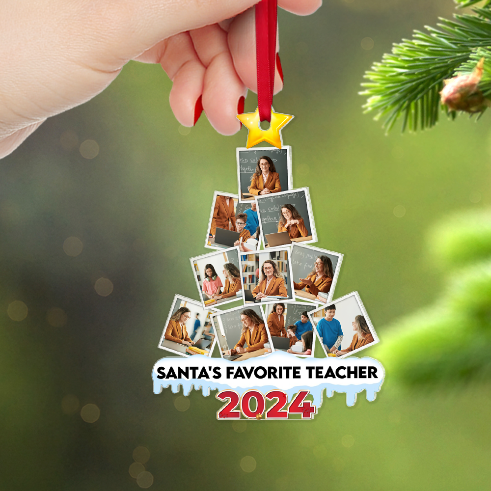 Santa's Favorite Teacher Personalized Photo Ornament 2024 Ornament PopCulturePrints