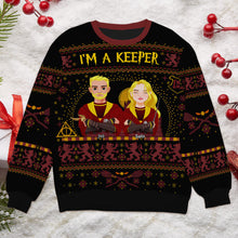 Load image into Gallery viewer, Personalized Couple Ugly Sweater - I&#39;m a Catch, I&#39;m a Keeper
