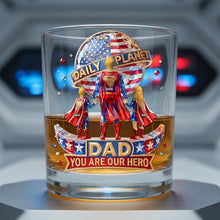Load image into Gallery viewer, "You Are Our Hero, Dad!" - Personalized Fearless Guardian Dad and Kids Drinking Glass - Gift for Dads, Grandpas &amp; More Glass PopCulturePrints
