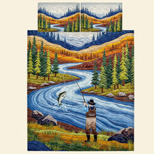 Load image into Gallery viewer, “Catch the Perfect Gift!” – Fisherman Quilt Bedding Set – Personalized Fishing Gift for Anglers and Nature Lovers Bedding Set PopCulturePrints
