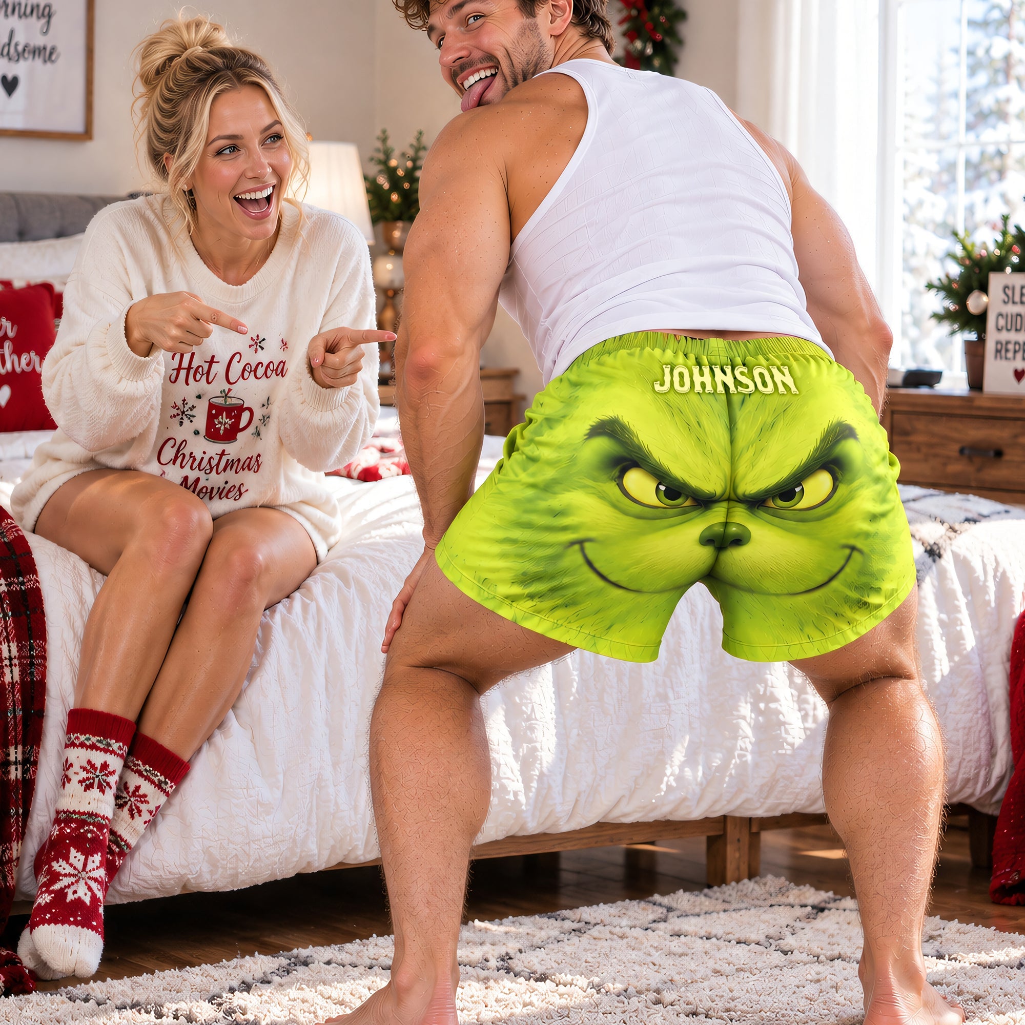 Unleash Your Inner Grinch - Personalized Men's Beach Shorts