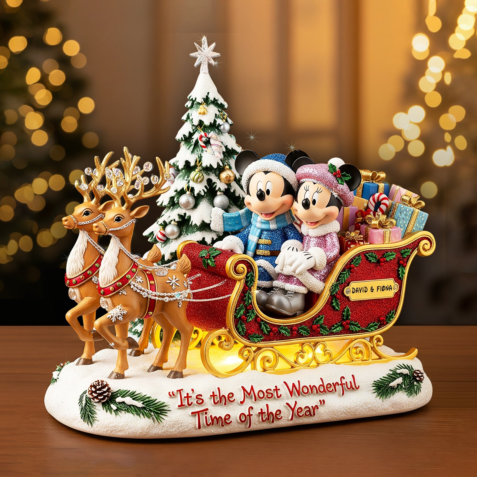 “It’s the Most Wonderful Time of the Year” - Personalized Couple Reindeer Sleigh Acrylic Plaque - Perfect Gift for Couples, Friends, and Family this Christmas Shaped Plaques PopCulturePrints