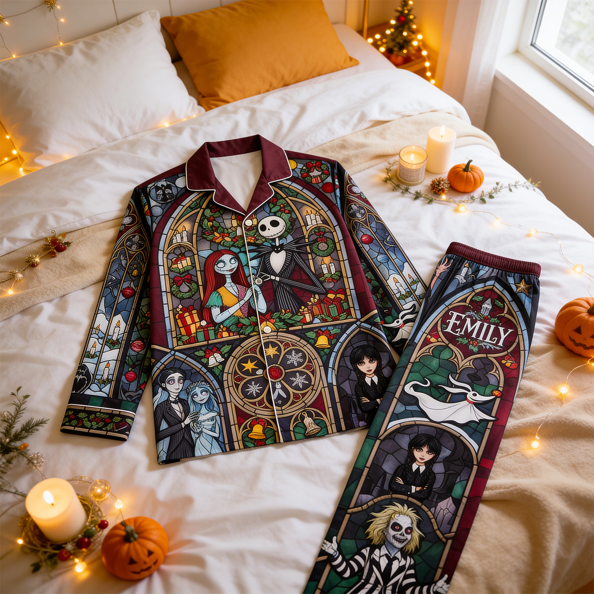 "Embrace the Spookiness!" - Personalized Spooky Pajama Set for Halloween - A Unique Gift for Friends and Family