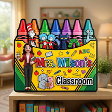 Load image into Gallery viewer, "Inspire Creativity &amp; Learning" - Teacher's Crayon Classroom Acrylic Plaque - Personalized Gift for Teachers, Educators, and Mentors Shaped Plaques PopCulturePrints
