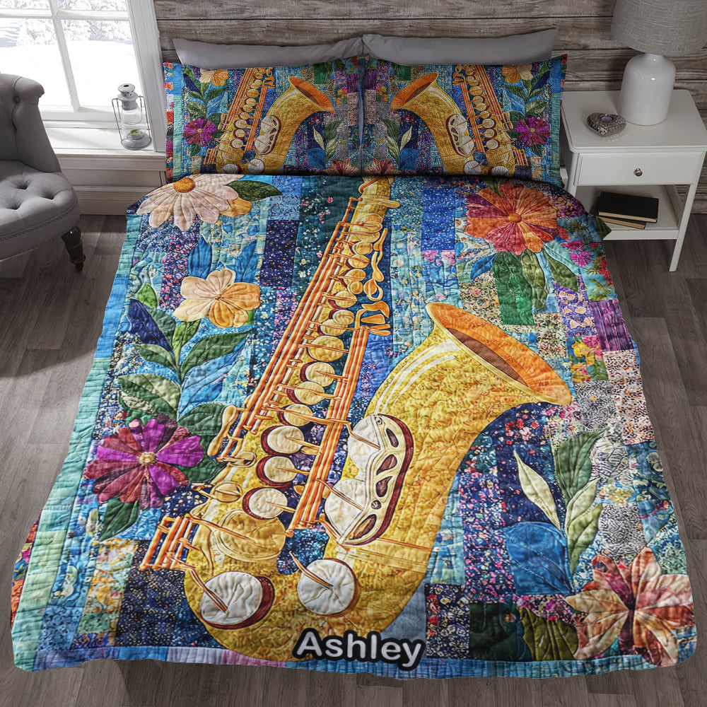 Vibrant Saxophone Quilt Bed Set - Perfect Gift for Saxophone Lovers Blanket PopCulturePrints