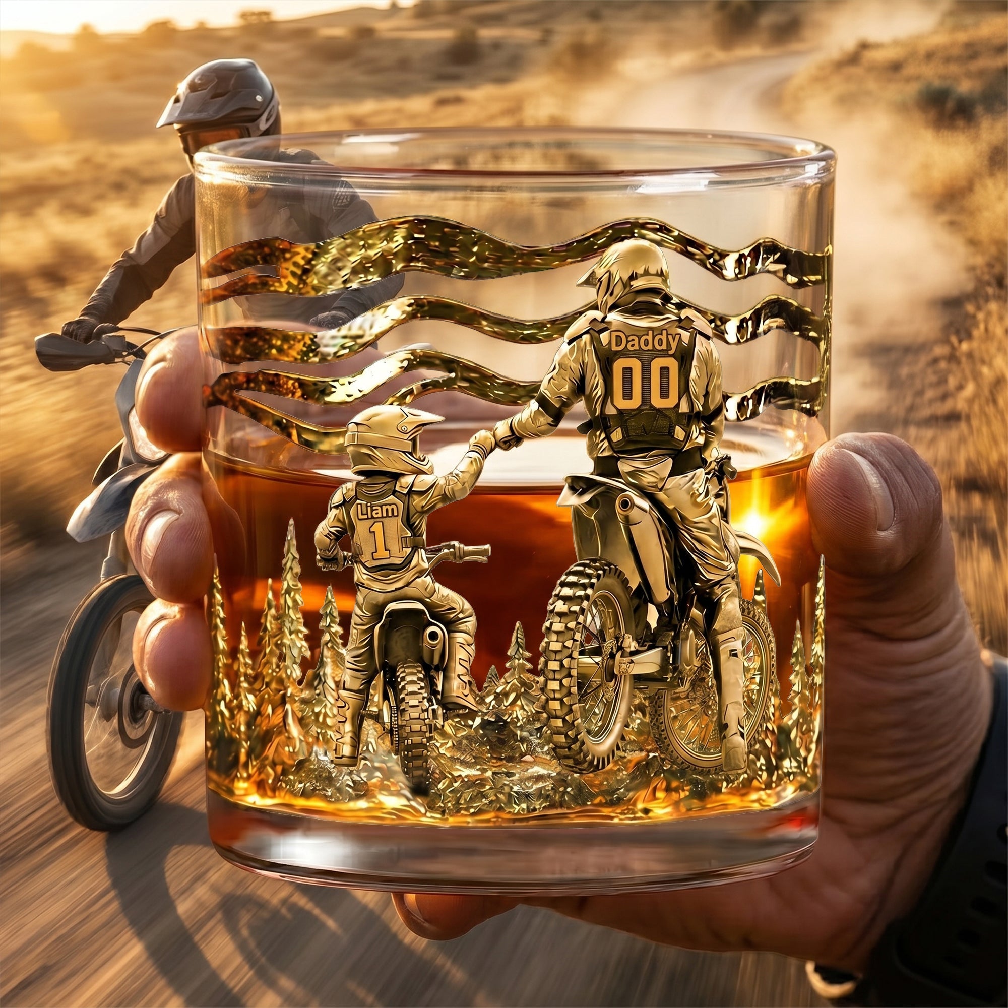 "Adventure Awaits" - Personalized Dad Dirt Bike Round Glass - Perfect Gift for Dads and Grandpas Glass PopCulturePrints