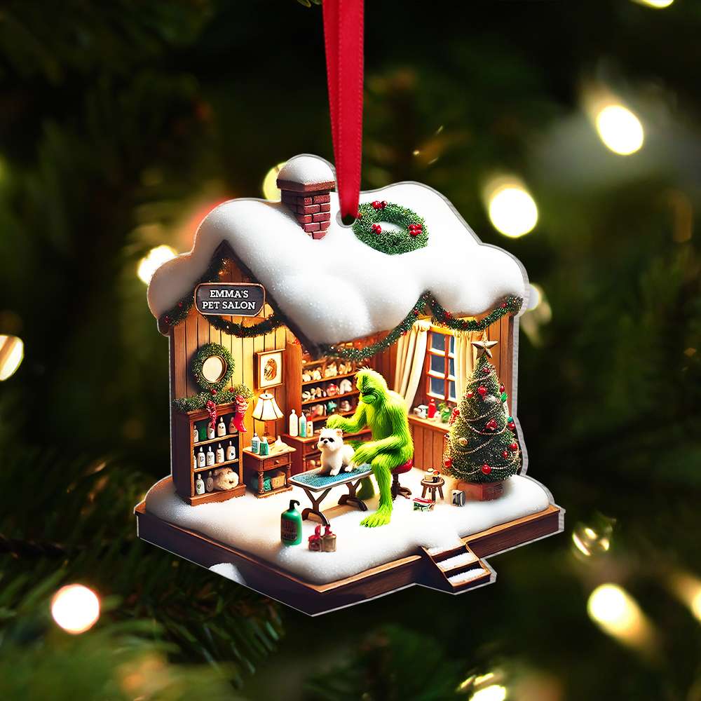 Custom Green Monster Pet Grooming Christmas Ornament Ornament PopCulturePrints