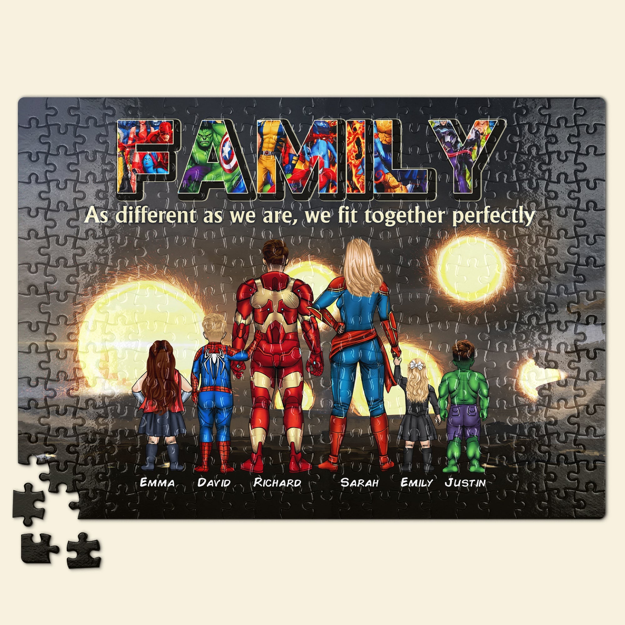 Personalized Superhero Family Jigsaw Puzzle - We Fit Together Perfectly Wood Sign PopCulturePrints