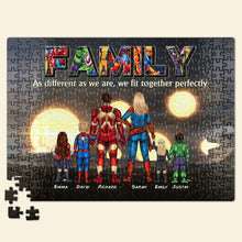 Load image into Gallery viewer, Personalized Superhero Family Jigsaw Puzzle - We Fit Together Perfectly Wood Sign PopCulturePrints
