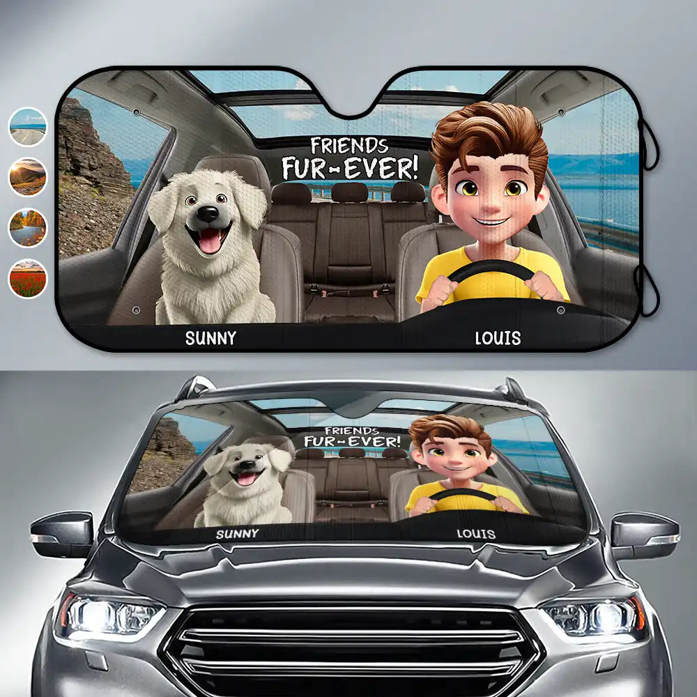 "Friends Fur-ever" - Personalized Auto Sunshade for Dog Lovers - Perfect Gift for Mom and Grandma Auto Sunshade PopCulturePrints