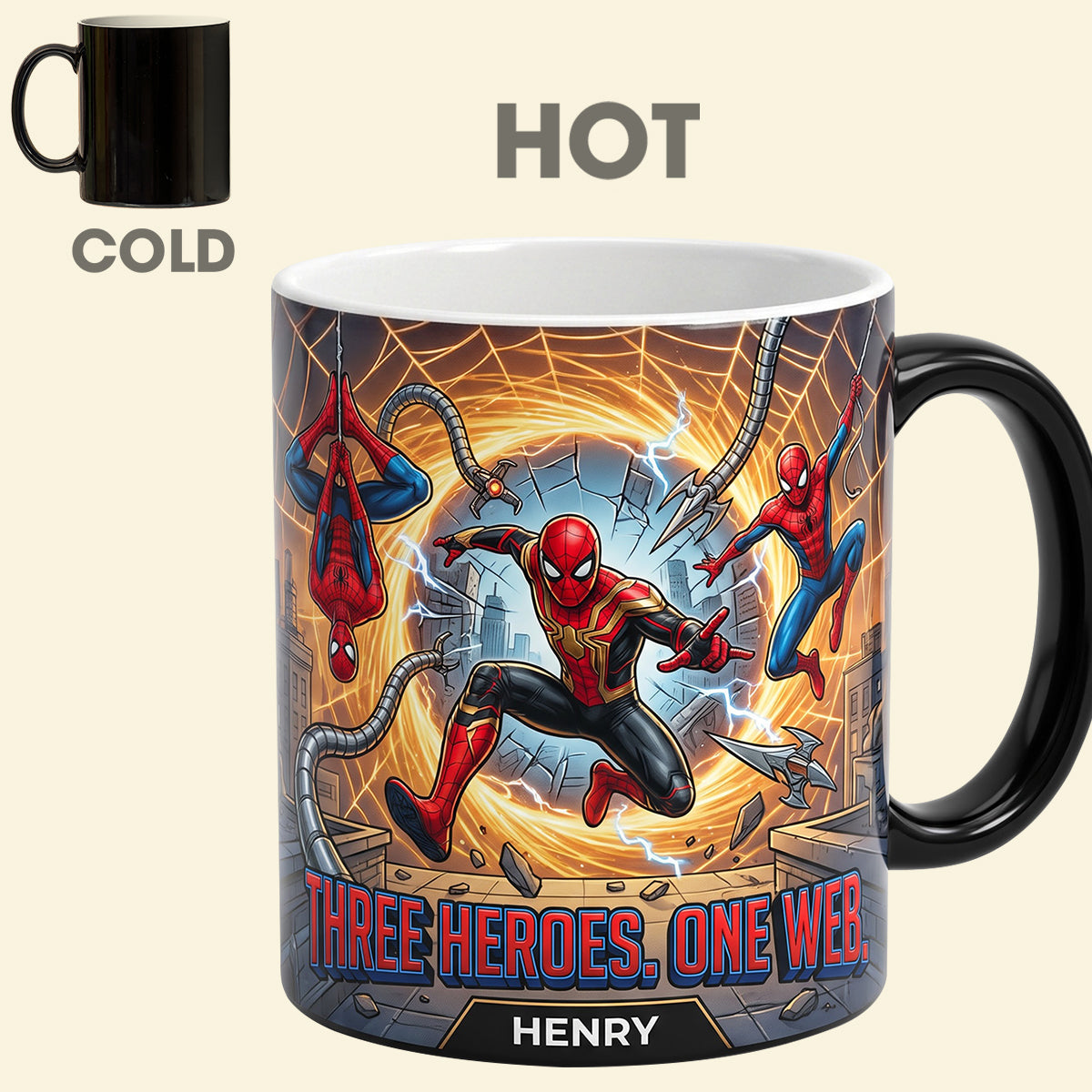 Three Heroes, One Web - Personalized Color Changing Coffee Mug