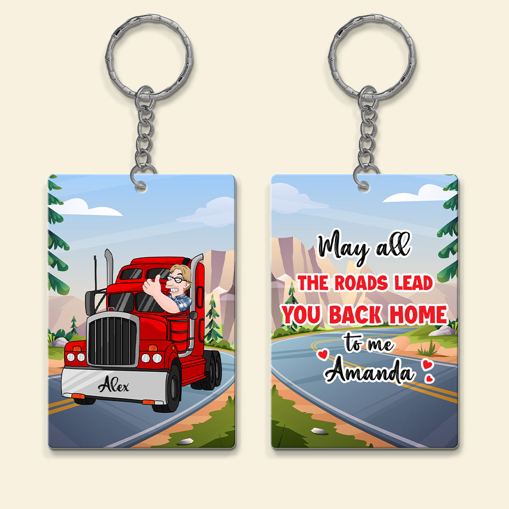 Personalized Semi Truck Driver Keychain - Custom Road Home Gift Keychains PopCulturePrints