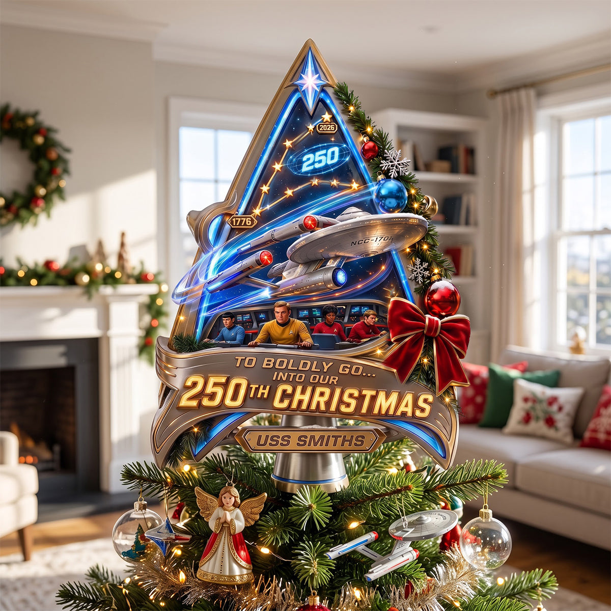 To Boldly Go... Into Our 250th Christmas - Personalized Christmas Tree Topper
