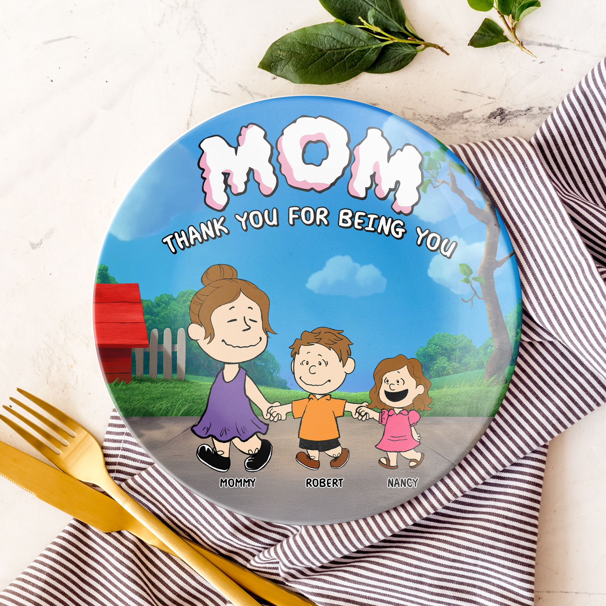"Thank You For Being You" - Personalized Ceramic Round Plate - Gift for Mom, Grandma & More Ceramic Round Plate PopCulturePrints
