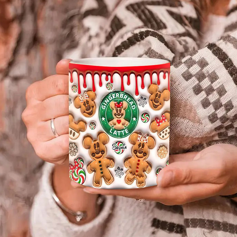 Personalized Christmas Cartoon Gingerbread Latte Coffee Mug - Festive Holiday Gift