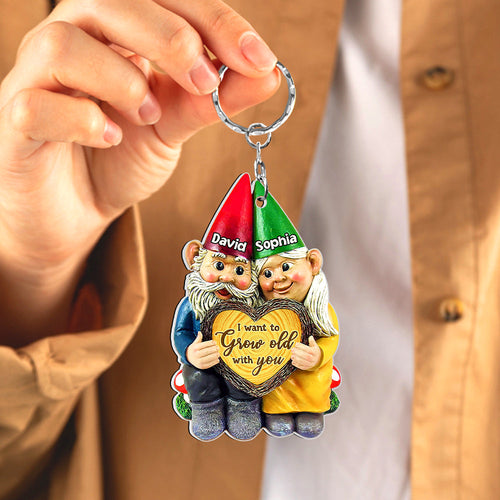 Personalized Old Gnome Couple Keychain - 'I Want To Grow Old With You' | Perfect Gift for Couples Keychains PopCulturePrints