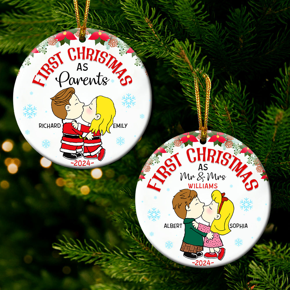Personalized First Christmas Ornament 2024 | Cartoon Couple | Valentine's Day Gifts Ornament PopCulturePrints