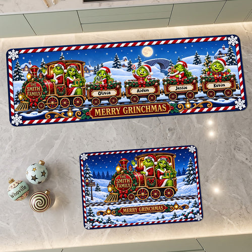 “Choo-choo! Celebrate the Season!” - Festive Fun Train Runner Rug, Personalized Christmas Gift for Family and Friends Doormat PopCulturePrints