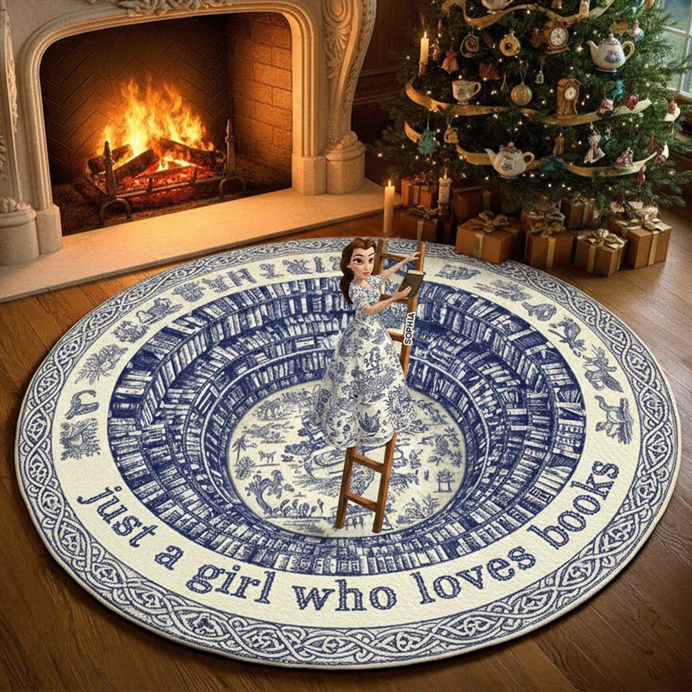 Just a Girl Who Loves Books - Personalized Christmas Gift for Book Lovers - Quilted Round Mat Doormat PopCulturePrints