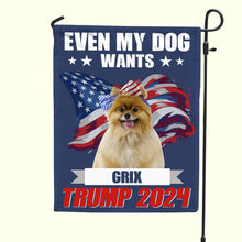 Load image into Gallery viewer, Personalized Dog Lovers Garden Flag - Patriotic Trump 2024 Design
