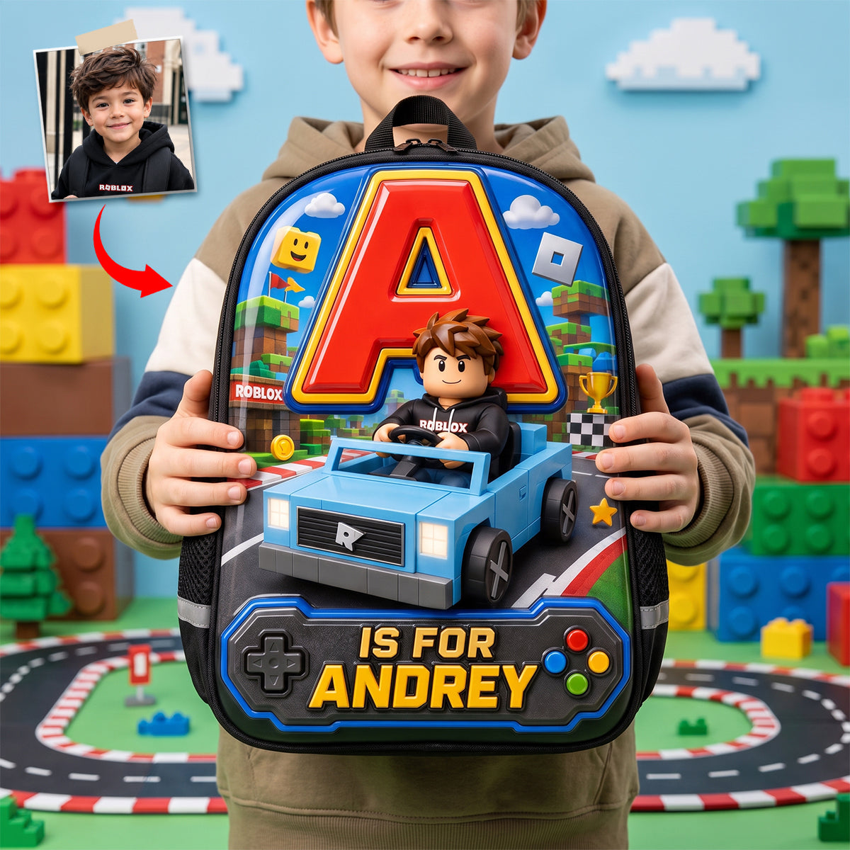 Racing To Back To School Day School Bag - Personalized Custom Photo Gift for Kids
