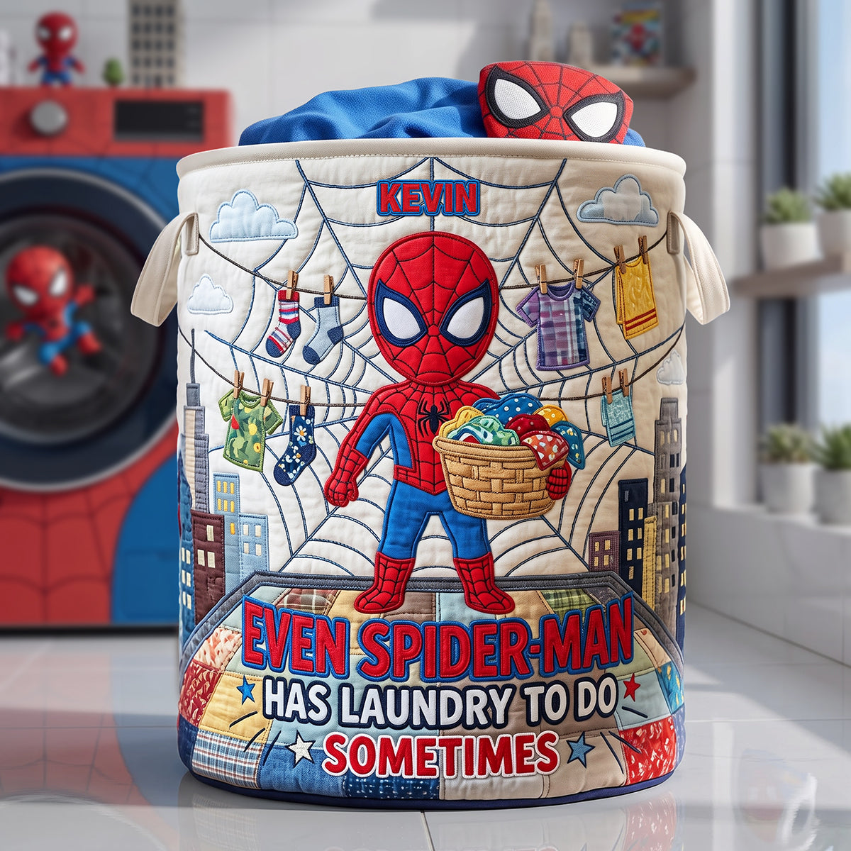 Funny Quilted Laundry Basket - Personalized Gift for Kids Who Love Superheroes