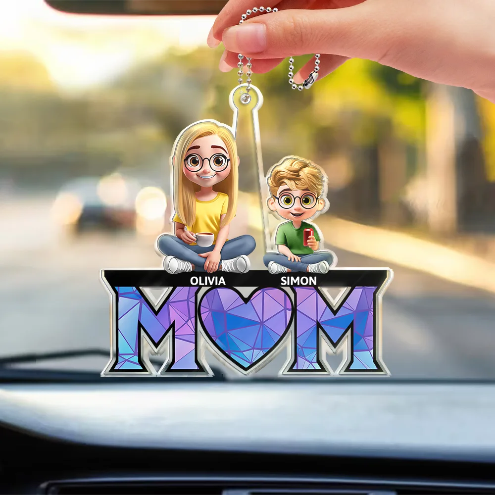 We Love You, Mom - Personalized 3D Cartoon Acrylic Car Hanger Acrylic Car Hanger PopCulturePrints