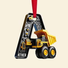 Load image into Gallery viewer, Personalized Construction Truck Christmas Ornament Alphabet Gift Ornament PopCulturePrints
