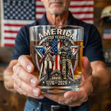 Load image into Gallery viewer, Celebrate Freedom: Fierce American Veteran 250th Anniversary Drinking Glass - Personalized Gift for Veterans Glass PopCulturePrints
