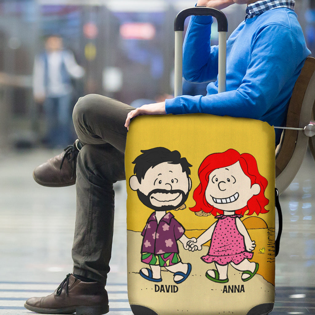 Personalized Peanuts Cartoon Couple Luggage Cover - Baecation Adventure