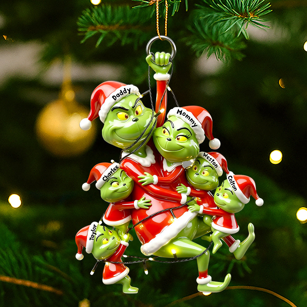 “Family Joy in Every Ornament” - Personalized Grinch Family Hanging Ornament - Custom Gift for Parents, Children, and Loved Ones Ornament PopCulturePrints
